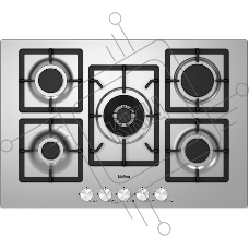 Газовая варочная поверхность Korting HG 797 CTX / 75 см, 5 высокоэффективных конфорок, WOK- сверхмощная конфорка с тройным рядом пламени, автоматический электроподжиг, газ-контроль каждой конфорки, передние металлические переключатели, утопленные чугунные решетки, в комплекте - чугунная подставка WOK и адаптер для кофейника,, цвет- нерж., сталь
