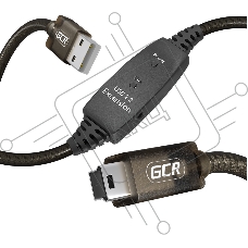 Кабель активный 15.0m USB 2.0, AM/mini 5P, черно-прозрачный, с усилителем сигнала, разъём для доп.питания, 28/24 AWG, GCR-53811