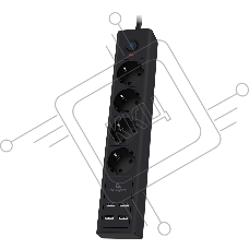 Сетевой фильтр Cablexpert Exnovo, EXN-4-U4-B-2, 4р, 16А, 4хUSB, 3.4A, 2м, ур.защиты 4+, черный, коробка