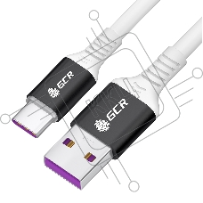 Кабель GCR 0.5m, TypeC POWER DELIVERY 60 W, 5A max, быстрая зарядка, белый TPE, AL case черный, белый ПВХ, 28/22 AWG, GCR-53655